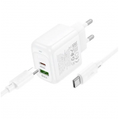 Мережевий зарядний пристрій  1USB + Type-C Hoco CS55A PD30W+QC3.0 White + Type-C to Type-C cable