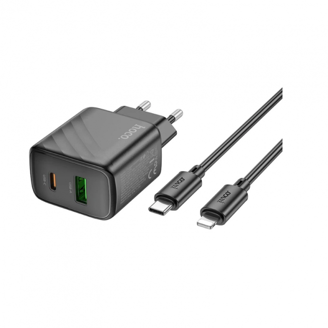 Мережевий зарядний пристрій Hoco CS23A USB / USB PD / QC 30W + Type-C to Lightning, Black-2