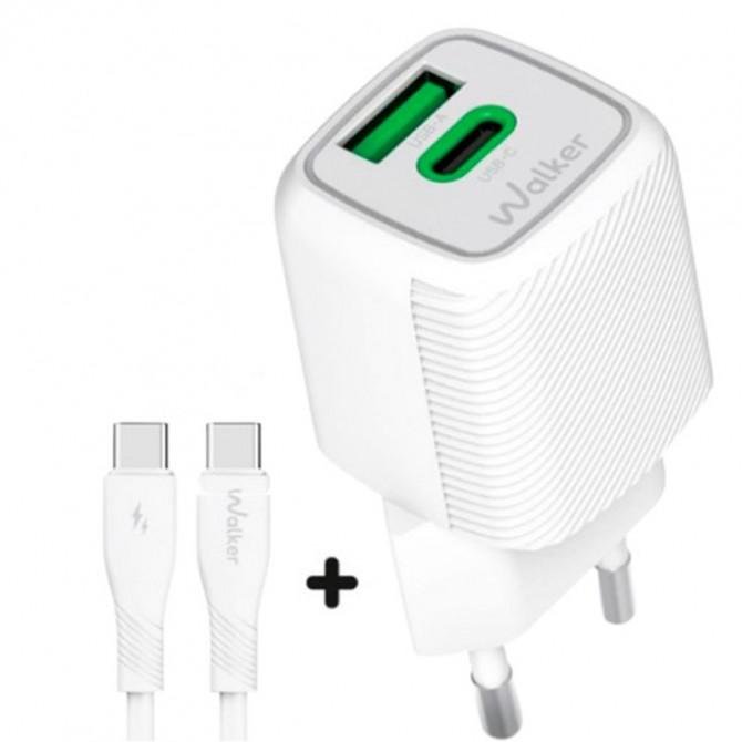 Сетевое зарядное устройство 1USB + Type-C WALKER WH-71 GAN 30W+QC318W White + Type-C to Type-C