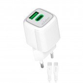 Мережевий зарядний пристрій 1USB + Type-C WALKER WH-71 GAN 30W+QC318W White + Type-C to Type-C Мережевий зарядний пристрій 1USB + Type-C WALKER WH-71 GAN 30W+QC318W White + Type-C to Type-C