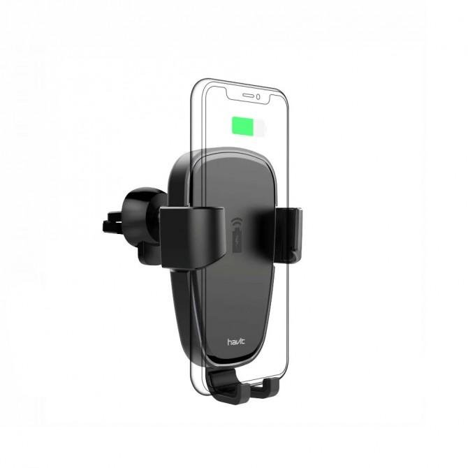 Автодержатель HAVIT HV-H341 + Беспроводная зарядка Черный-1