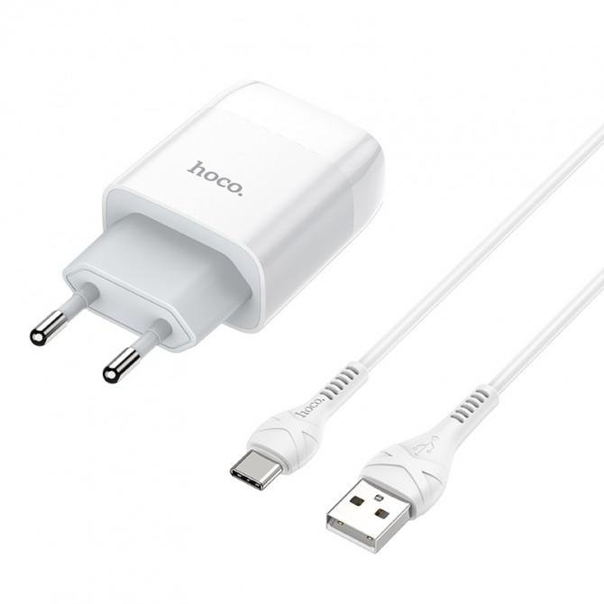 Мережевий зарядний пристрій Hoco C72A White + USB Cable Type-C (2.1A)-1