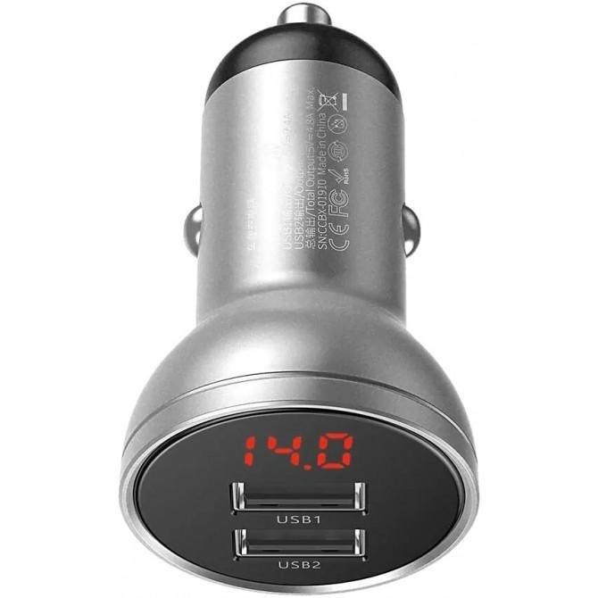 Автомобильное зарядное устройство Baseus Digital Display (4.8A 24W) (CCBX-0S) Silver-1