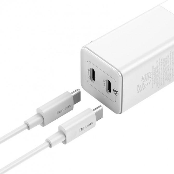 Мережевий зарядний пристрій Baseus GaN2 Quick Charger 45W + Type-C to Type-C Cable (CCGAN-M02) White-1