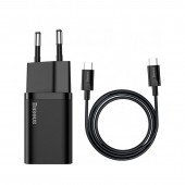Мережевий зарядний пристрій 1Type-C Baseus Super Si 1C 25W EU Sets Black + Type-C to Type-C 3A 1m Мережевий зарядний пристрій 1Type-C Baseus Super Si 1C 25W EU Sets Black + Type-C to Type-C 3A 1m