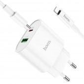 Мережевий зарядний пристрій Hoco C95A +Type-C PD20W QC3.0 White + Cable Type-C to Lightning (3A)