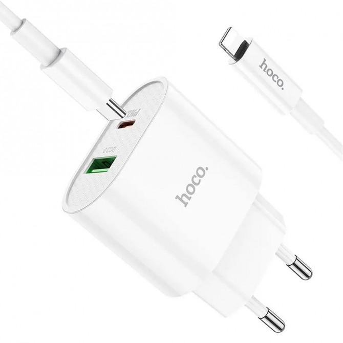 Мережевий зарядний пристрій Hoco C95A +Type-C PD20W QC3.0 White + Cable Type-C to Lightning (3A)