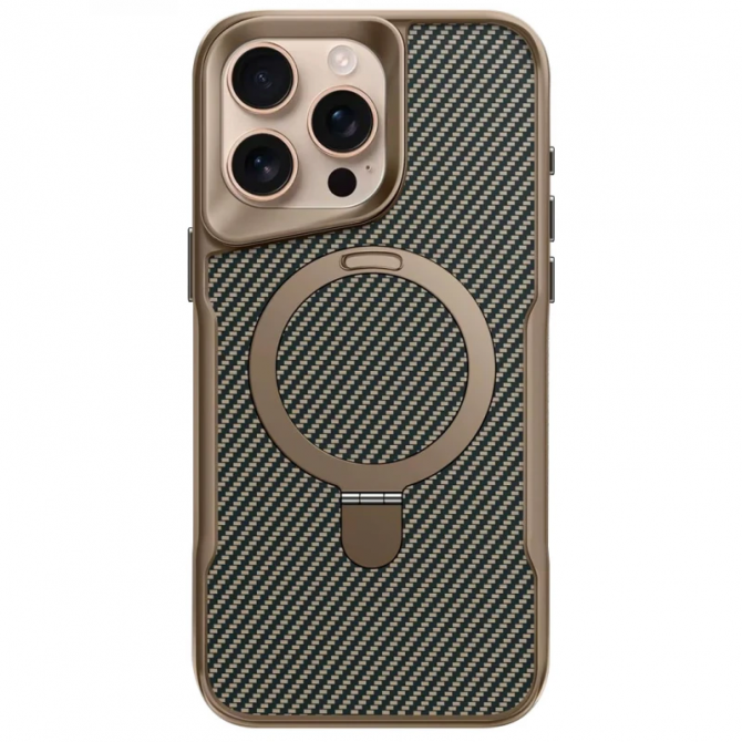 Чехол TPU+PC Metal Buttons с MagSafe Carbon Ring для Apple iPhone 16 Pro Max (6.9") Золотой