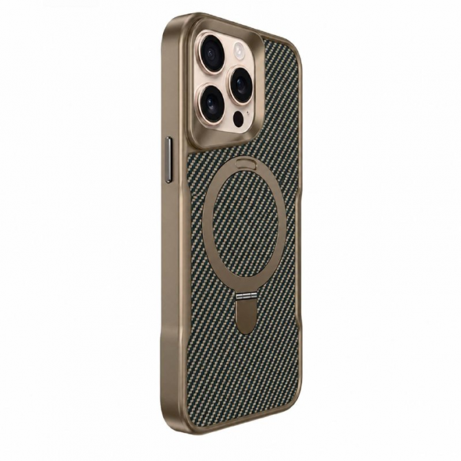Чехол TPU+PC Metal Buttons с MagSafe Carbon Ring для Apple iPhone 16 Pro Max (6.9") Золотой-1
