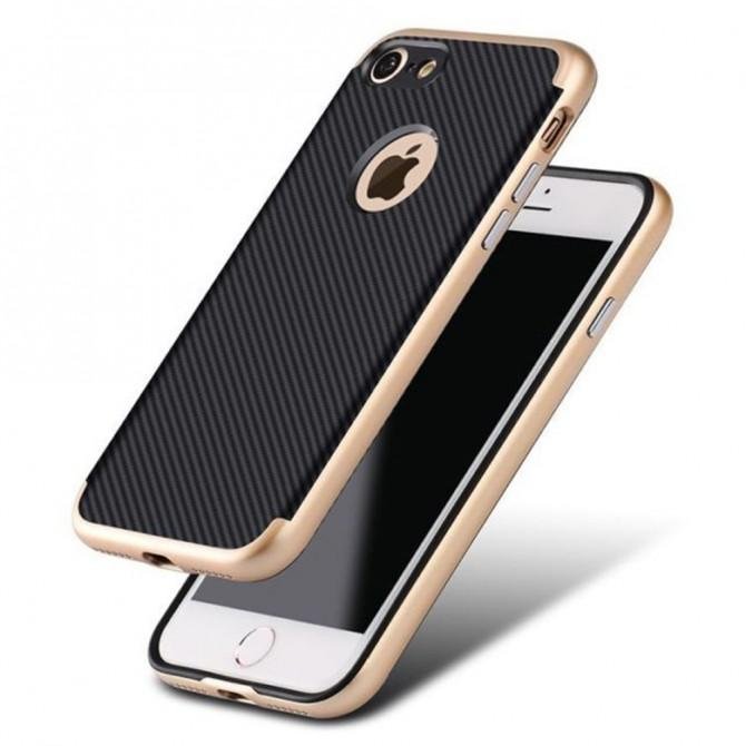 Чохол Carbon fiber with Metal bumper для iPhone 7/8 Золотий