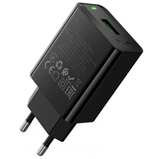 Сетевое зарядное устройство 1USB Hoco CS92A Leader 18W+QC3.0 Black-2