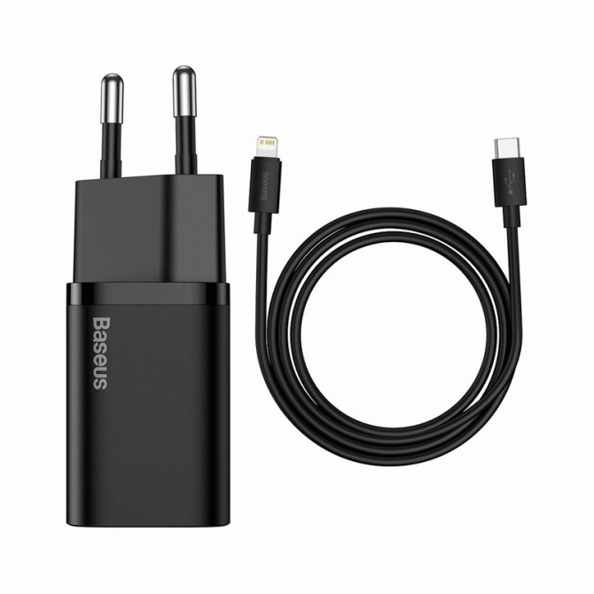 СЗУ 1Type-C Baseus Quick Charger 1C 18W EU Black + Type-C to Lightning Cable
