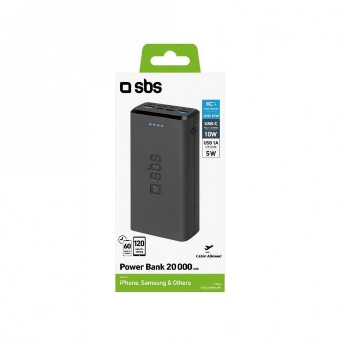Повербанк SBS 2USB+Type-C 10W 20000mAh Black-1