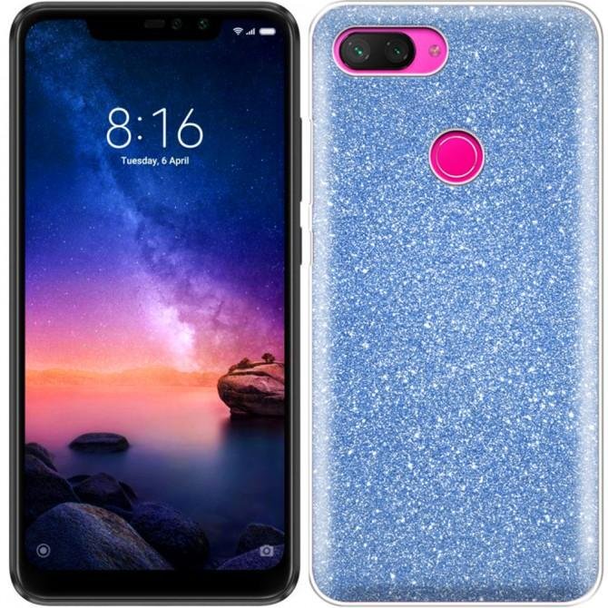 Чохол Silicone 3in1 Блискітки для Xiaomi Mi8 Lite Синій