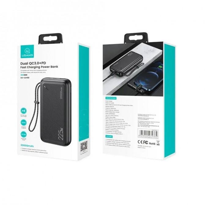 Додаткова батарея Usams US-CD168 PB60 Dual QC3.0+PD Fast Charging 22.5W 10000 mAh Black-1