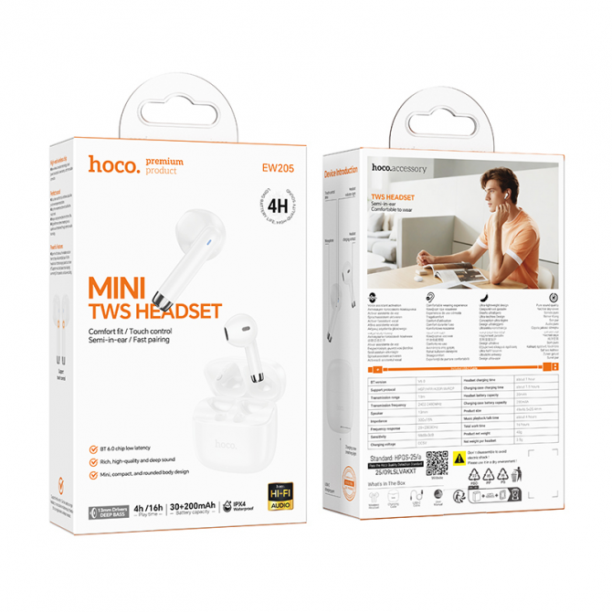 Наушники Bluetooth Headset Hoco EW205 Peacful White-2