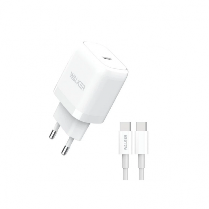 Мережевий зарядний пристрій 1Type-C WALKER WH-63 PD20W White + Type-C to Type-C White