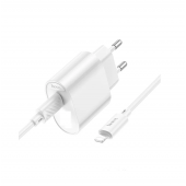 Мережевий зарядний пристрій 1 Type-C Hoco C109A Fighter RD 20W White + Cable Type-C to Lightning