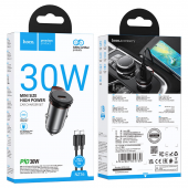 Автомобільний зарядний пристрій 1Type-C Hoco NZ16 Rigorous PD30W Metal Grey + Type-C to Type-C cable