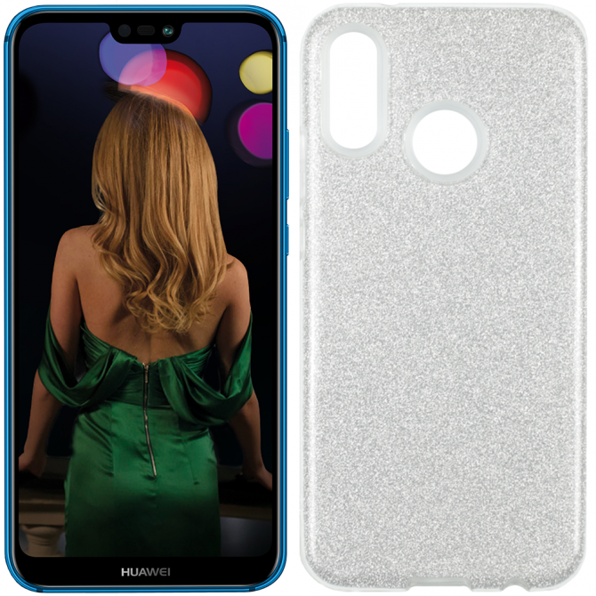 Чехол Silicone 3in1 Блёстки для Huawei P20 Lite White