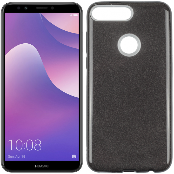 Чехол Silicone 3in1 Блёстки для Huawei Y7 2018 Чёрный