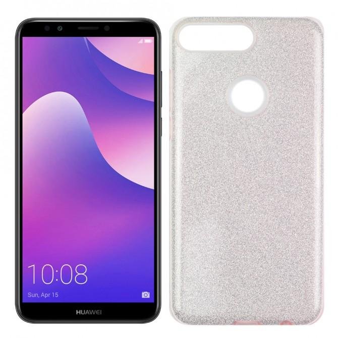 Чехол Silicone 3in1 Блёстки для Huawei Y7 2018 Pink