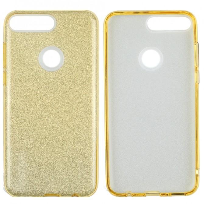 Чохол Silicone 3in1 Блискітки для Huawei Y7 2018 Золотий-1