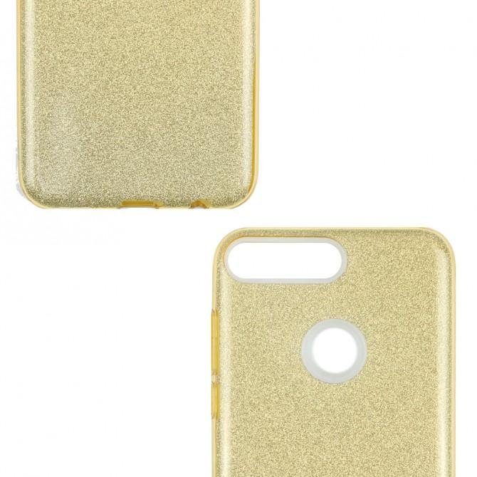 Чохол Silicone 3in1 Блискітки для Huawei Y7 2018 Золотий-2