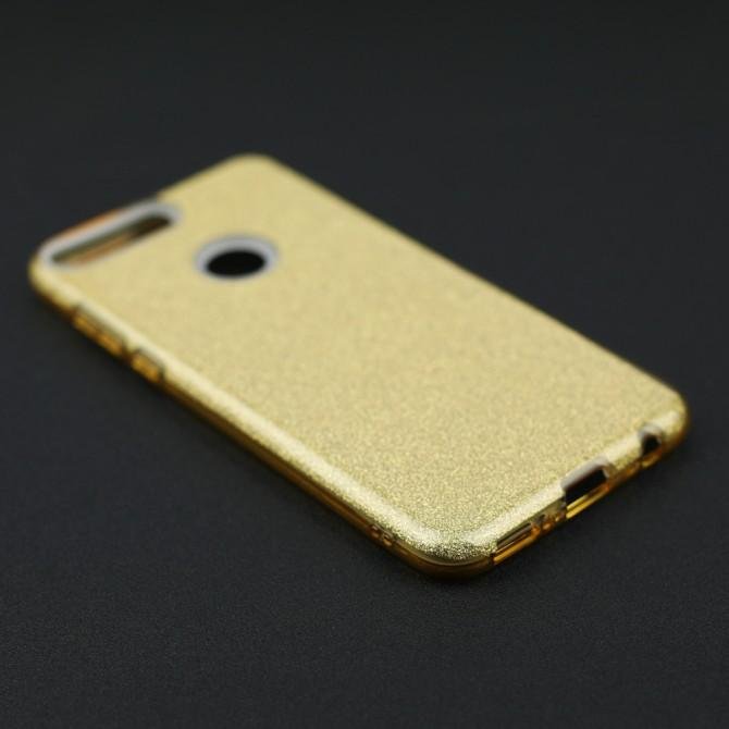 Чохол Silicone 3in1 Блискітки для Huawei Y7 2018 Золотий-3