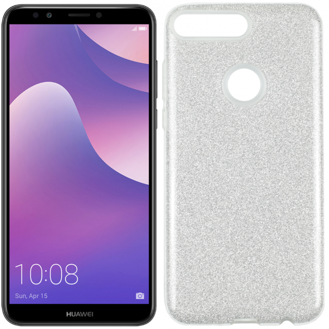 Чехол Silicone 3in1 Блёстки для Huawei Y7 2018 White