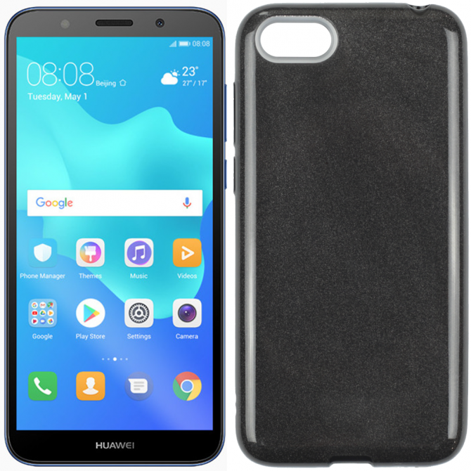 Чехол Silicone 3in1 Блёстки для Huawei Y5 2018 Чёрный