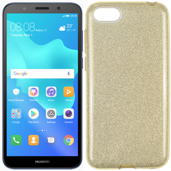 Чехол Silicone 3in1 Блёстки для Huawei Y5 2018 Gold