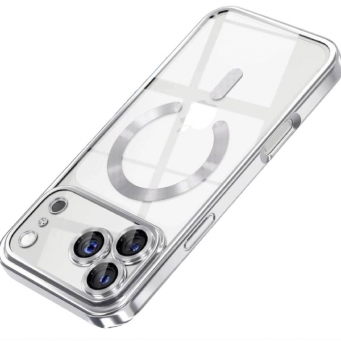 Чехол Wave Metyal Shining with MagSafe для iPhone 17 Pro Серебряный-3
