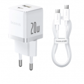 Сетевое зарядное устройство 1USB + Type-C Baseus Palm Fast Charger 20W EU White + Type-C to Type-C