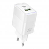 Сетевое зарядное устройство 1USB + Type-C Hoco CS112A PD30W+QC3.0 White