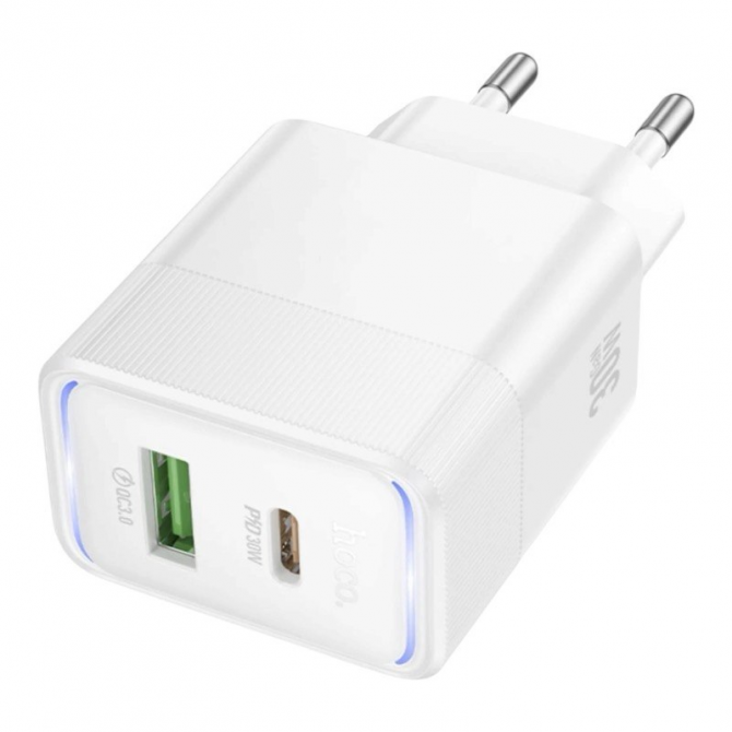 Сетевое зарядное устройство 1USB + Type-C Hoco CS112A PD30W+QC3.0 White-1