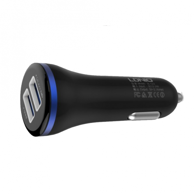 Автомобільний зарядний пристрій 2USB LDNIO (3.1A) Чорний (DL-C23)-1