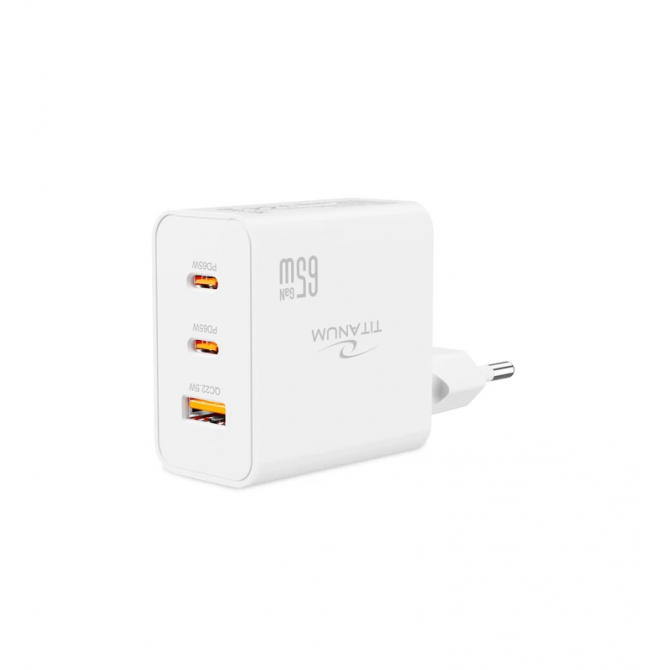 Зарядное устройство для GaN TITANUM CH65PRO PD65W USB-A+2xUSB-C White-2