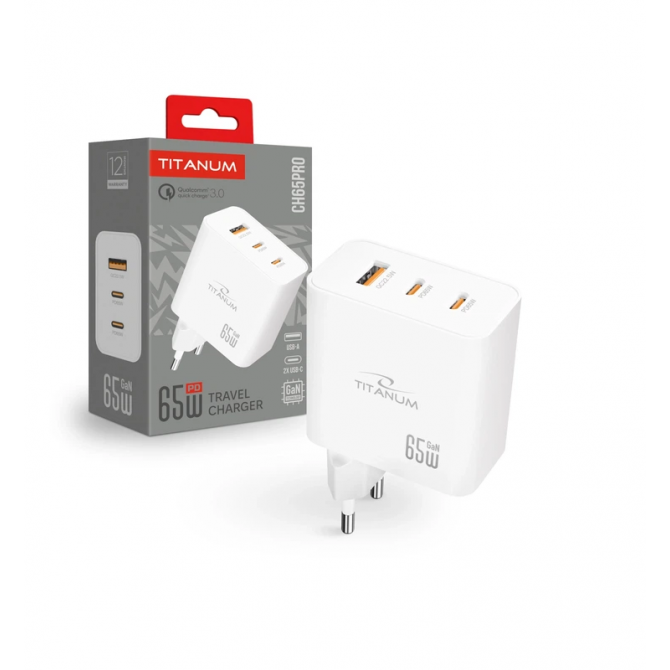 Зарядное устройство для GaN TITANUM CH65PRO PD65W USB-A+2xUSB-C White-3