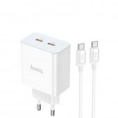 Мережевий зарядний пристрій 2Type-C Hoco C108A Leader PD35W White + Type-c to Type-C White