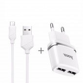 Сетевое зарядное устройство 2USB Hoco C12 White + USB Cable MicroUSB (2.4A) Сетевое зарядное устройство 2USB Hoco C12 White + USB Cable MicroUSB (2.4A)