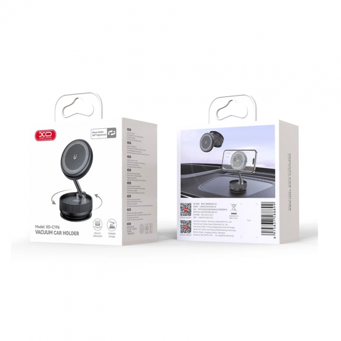 Автотримач XO C196 Magnetic with vacuum cap Black-3