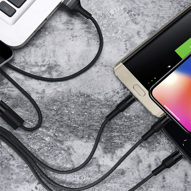 Кабель Usams U5 US-SJ219 3in1 Braided cable - USB 1.5m Чёрный (SJ2193IN101)-2