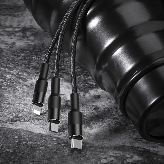 Кабель Usams U5 US-SJ219 3in1 Braided cable - USB 1.5m Чёрный (SJ2193IN101)-4