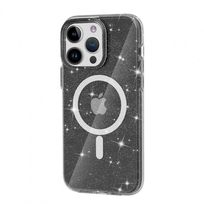 Чехол TPU Galaxy Sparkle (MagFit) для Apple iPhone 16 Pro (6.3") Black+Glitter