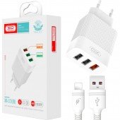 Сетевое зарядное устройство XO L72 QC3.0 30W (18W/1 USB+2.4A/2 USB)+Lightning White Сетевое зарядное устройство XO L72 QC3.0 30W (18W/1 USB+2.4A/2 USB)+Lightning White