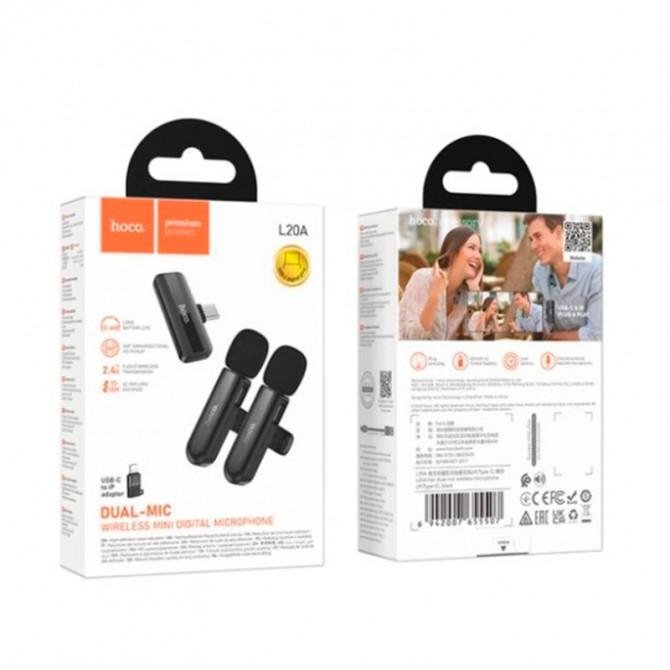 Мікрофон Hoco L20A Fair dual mic wireless iPhone/Type-C Чорний-1