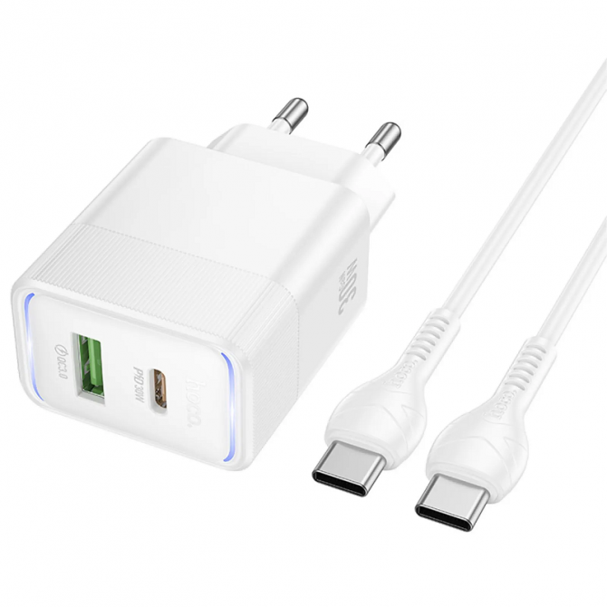 Сетевое зарядное устройство 1USB + Type-C Hoco CS112A PD30W+QC3.0 White + Cable Type-C-1