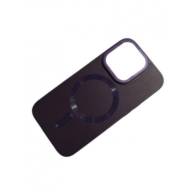 Кожаный чехол Bonbon Leather Metal Style with MagSafe для Apple iPhone 14 Pro (6.1") Фиолетовый-2