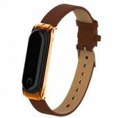 Ремешок для Xiaomi Band 3/4 steel+leather design (brown+gold)